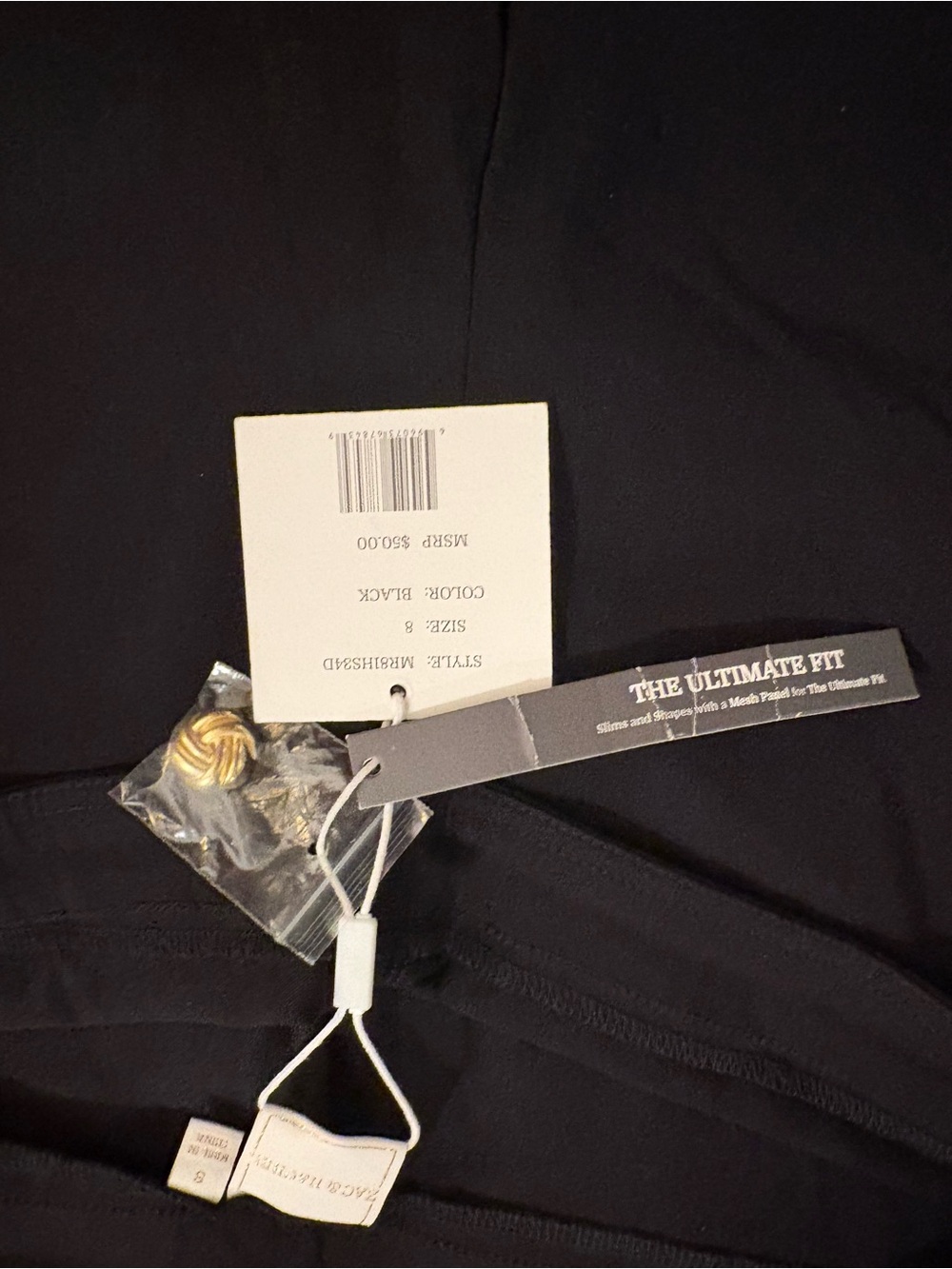 NWT Zac & Rachel Black Cropped Pull-On Pants Gold Button Hem Size 8 - Picture 5 of 5